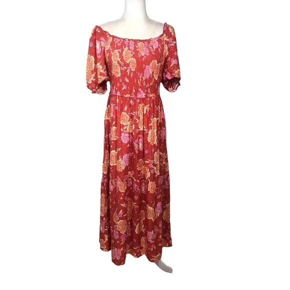 Zesica Dress Womens Size XL Orange Pink Floral Smocked Ruffle Beach Boho New - Picture 4 of 13